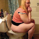 A full-figured blonde woman with glasses is recorded taking a piss and a shit while sitting on a toilet and then wiping herself. Poop is visible on her toilet paper. Nice, audible pissing and shitting sounds. About 4 minutes.